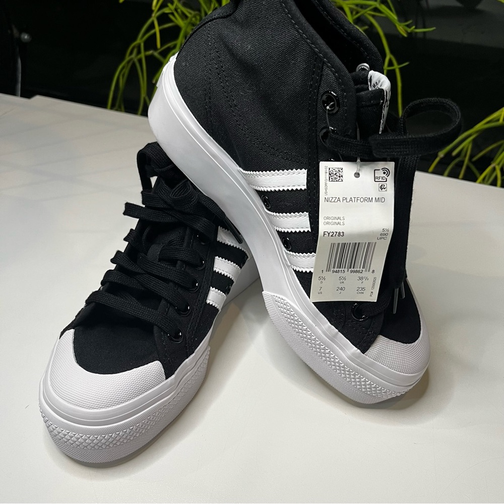 Adidas Black and White Nizza Platform Mid Sneakers